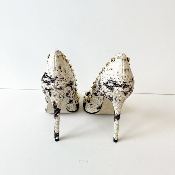 Steve Madden Proto Python Studded Leather Heels Pumps Pointed Toe Cream Size 5.5 - Picture 8 of 13